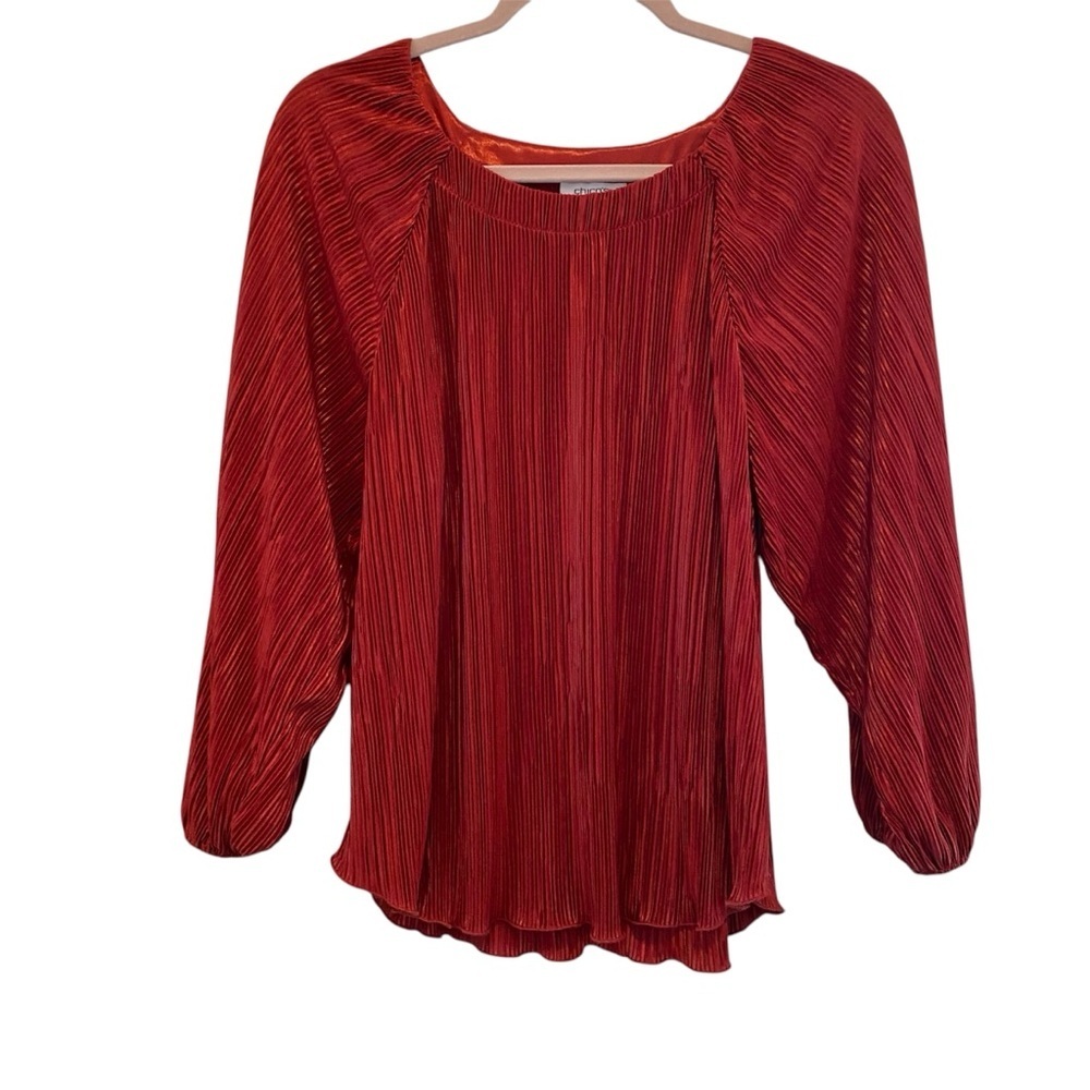 CHICO’S Crinkle Pleated Top Metallic Russet Size L (2) - Picture 4 of 9